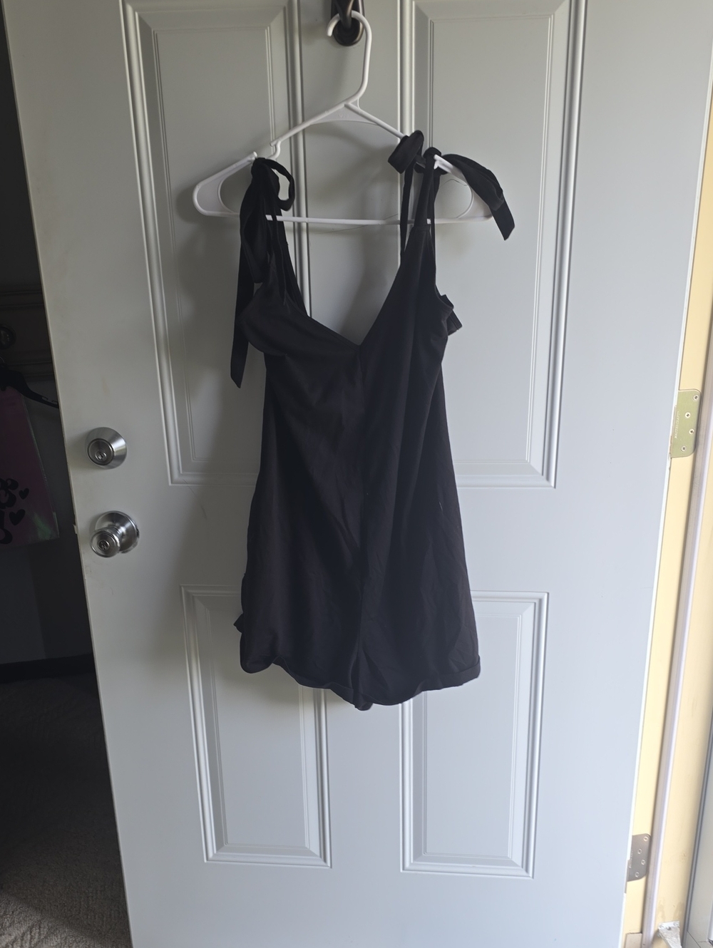 SHEIN Black V-Neck Romper with Tie Shoulders